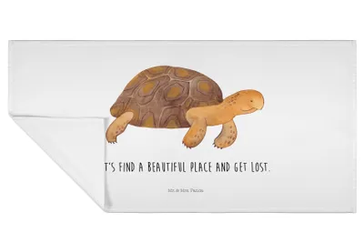 Produktbild von Mr. & Mrs. Panda Handtuch Schildkröte Marschieren - Weiß - Geschenk, Flauschtuch, Neustart, 50x100, Meer, Schildkröten, Motivation, Inspiration, 100x50, Abenteuer