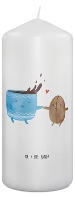 Produktbild von Mr. & Mrs. Panda Kerze Kaffee Bohne 19 x 8 cm - Weiß - Geschenk, Wachskerze, Erinnerungskerze, Bedruckte, Stumpenkerze, Gute Laune, Erinnerungslicht, Kaffeebohne, Genuss