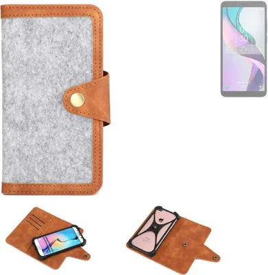Produktbild von K-S-Trade Handyhülle kompatibel mit TCL Ion X Schutzhülle Filz-Hülle Kunst-Leder hellgrau braun (1x)