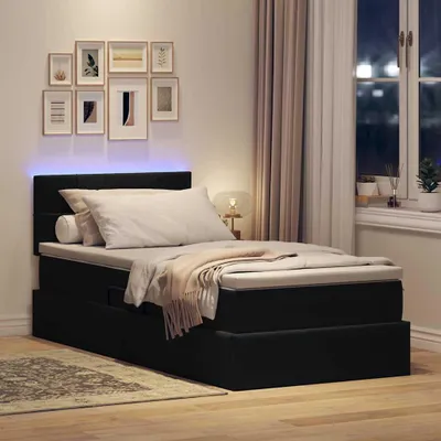 Image de Lit coffre à LED vidaXL avec matelas, noir, 90 x 190 cm, velours
