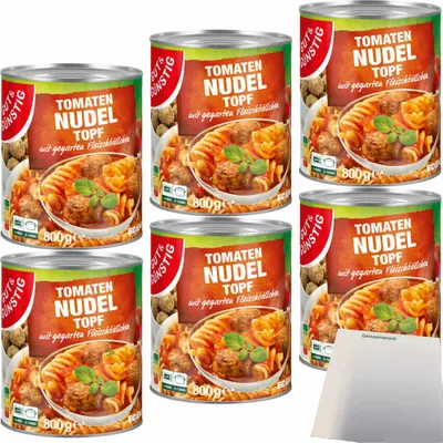 Produktbild von Gut & Günstig Tomaten Nudeltopf mit Fleischbällchen 6er Pack (6x800g Dose) + usy Block