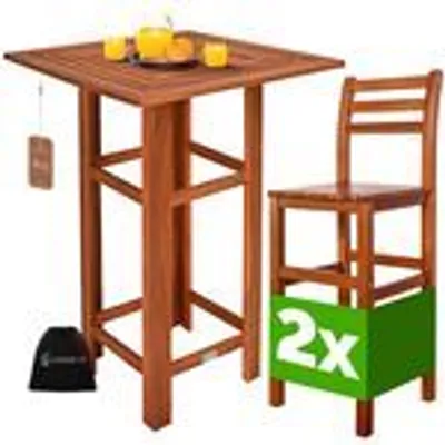 Produktbild von CASARIA® Bartisch mit Barhocker Set Outdoor Indoor Holz Akazie 110x75x75cm Wetterfest Rustikal Massiv Garten Balkon Terrasse