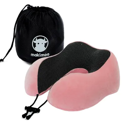 Immagine prodotto di Cuscino da viaggio in memory foam, cuscino per il collo con supporto per la testa a 360°, colore rosa, con custodia
