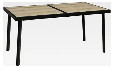 Produktbild von Gartentisch, Balkontisch, 145 x 85 cm für 6 Personen mit Holzoptik, Esstisch für den Garten, Stahlgestell, Grau