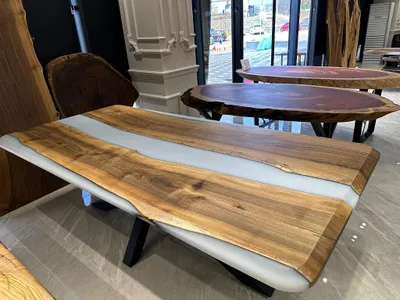 Image de Table de salle à manger Table de cuisine Table en résine époxyde 240 cm bois brun