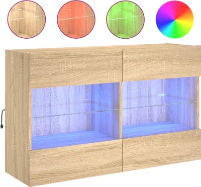 Produktbild von vidaXL TV-Wandschrank mit LED-Leuchten Sonoma-Eiche 98,5x30x60,5 cm