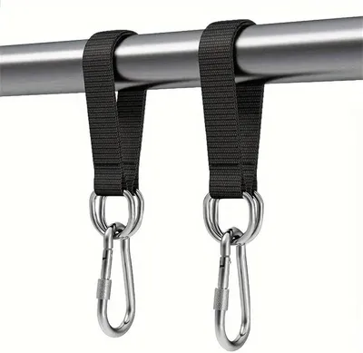 Zdjęcie produktu dla Uchwyty do huśtawki, nylonowe, 30 cm, 2 sztuki, z pierścieniami D i karabińczykami, do użytku w ogrodzie i podczas campingów