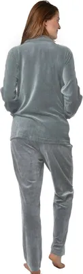 Produktbild von RAIKOU Damen Baumwolle Schlafanzug 36/38 Velours Freizeitanzug mit Reißverschluss Grau Melange