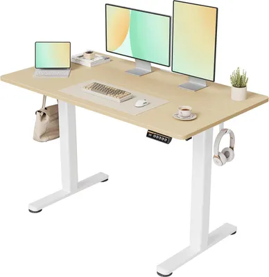 Zdjęcie produktu dla Biurko z regulacją wysokości 120x60 cm, elektryczne, stojące, białe/beżowe