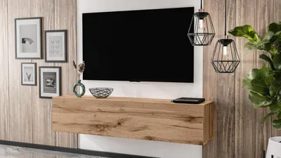 Image de AX LIVING Meuble TV Zivolli L160xP32xH36 cm Meuble TV suspendu pour montage mural wotan