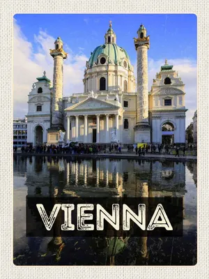 Produktbild von vianmo Holzschild 40x30 cm Wien Österreich Karlskirche Reise Bildmotiv Reisemotiv Europa