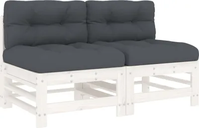 Produktbild von vidaXL Mittelsofas mit Kissen 2 Stk. Weiß Massivholz Kiefer