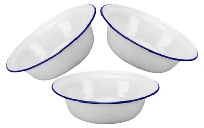 Produktbild von 3 Stück Emaille Schüsseln 16 cm Lebensmittelecht Retro Suppenschalen Vielseitige Salatschalen für Küche und Haushalt