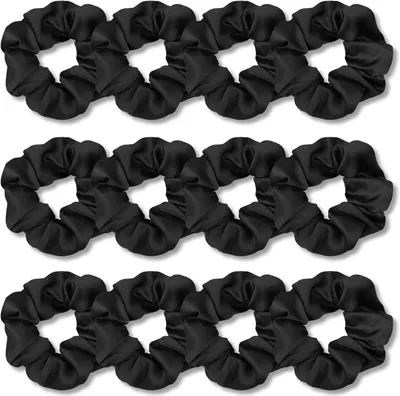 Produktbild von Weiche Satin-Scrunchies wie Seide für Damen, elastische Haargummis als Haarschmuck, Schwarz, 12 Stück
