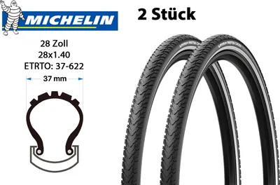 Produktbild von 2 Stück 28 Zoll MICHELIN Protek Cross Fahrrad Reifen 37-622 Pannenschutz 28x1.4 Reflexstreifen