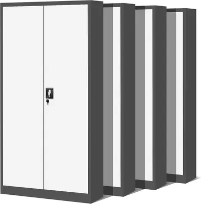 Four identical metal cabinets are lined up. The first cabinet in the foreground is fully visible, while the others are partially obscured behind it.