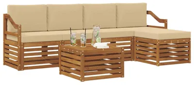 Productafbeelding van vidaXL Tuinset met 6 zitplaatsen, natuurlijke en beige kleuren