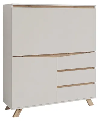 Produktbild von byLIVING VALENTIN Sekretär Schreibtisch, platzsparender Schreibtischschrank fürs Homeoffice mit Stauraum, 3 Schubladen und Kabelmanagement, B 120, H 127, T 38 cm, Kaschmir Beige/Eiche