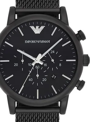 Close-up of an Emporio Armani watch face.
