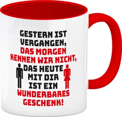 Produktbild von Liebeserklärung Kaffeebecher in rot mit Spruch Du wunderbares Geschenk