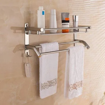 Image de Porte-serviettes en acier inoxydable avec tablette, peu encombrant, 1 pièce, SUS304, inoxydable