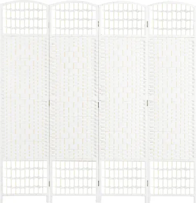 Image de Paravent pliable, composé de 4 panneaux, dimensions 160 x 170 cm, en papier, bambou et bois de peuplier. Idéal pour le salon ou la chambre. Couleur : blanc