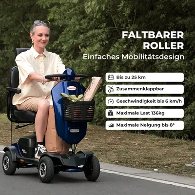 Produktbild von Elektromobil für Senioren, 300W-Motor, 136 kg Tragfähigkeit, 25 km Reichweite, um 360° drehbare Kopfstütze, kein Führerschein erforderlich.-MAX PLUS BLUE Blue
