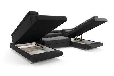 Produktbild von Ecksofa mit Schlaffunktion und Bettkasten PASTI U-Form, Couch, Eckcouch für Ihr Wohnzimmer, Anthrazitgrau