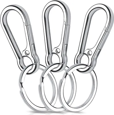 Produktbild von 3er-Pack Karabiner-Schlüsselanhänger, kleiner Metallkarabiner-Schlüsselanhänger Silber