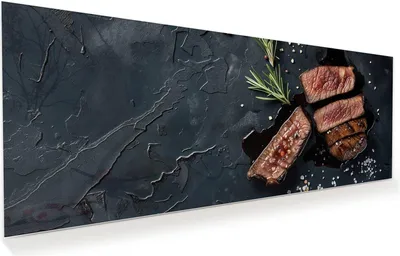 Produktbild von Glasbild 125x50cm in XXL für Wohnzimmer, Schlafzimmer Motiv Steak und Rotwein