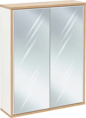 A bathroom cabinet with mirrored doors.