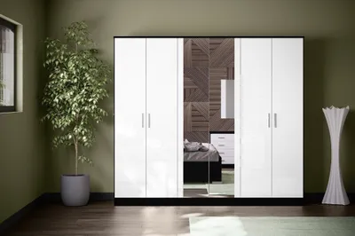 Produktbild von Schlafzimmer-Set Noemi 6-Teilig in Schwarz/Weiß Hochglanz 6-Türig
