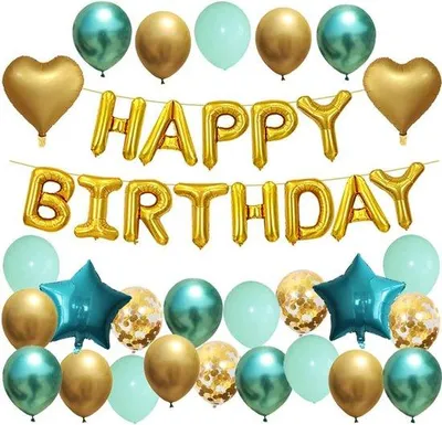 Produktbild von Geburtstagsdekoration – „Happy Birthday“-Girlande – 1 Stück – gold und grün