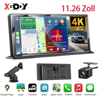 Zdjęcie produktu dla Lusterko wsteczne z monitorem, kamera samochodowa typu "dashcam", 2 DIN, ekran dotykowy 11 cali, z obsługą Android Auto i Apple CarPlay, 2 kamery, nagrywanie w jakości 4K, przednia kamera z kątem widzenia 170°, kamera cofania z kątem widzenia 160°, funkcja WDR