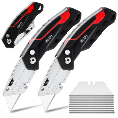 Produktbild von CCLIFE Cuttermesser Set 2 klappbare Messer 10 SK5 Ersatzklingen Klappbar – 2 Klapp-cuttermesser + 10 Sk5 Klingen