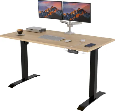 Produktbild von POKAR Höhenverstellbarer Schreibtisch Höhenverstellbar Elektrisch Bürotisch mit Tischplatte, Größe:140x80, Farbe:Eichen Sonoma