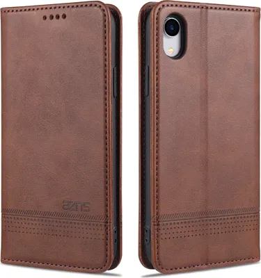 Obrázek produktu pro LaimTop Kožené pouzdro pro iPhone XR, flipové pouzdro Wallet Case Magnetic Closure Stand Protective Case pro iPhone XR Coffee