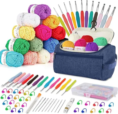 Image de YINVA Crochet Set 90 pièces Kit de crochet pour débutants 15 couleurs 2mm-8mm Crochet Ergonomique Sac Portable Accessoires de Tricot