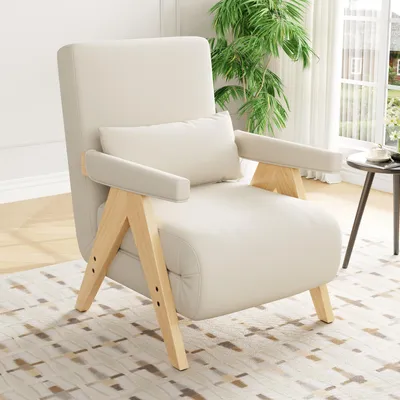 Produktbild von Merax Loungesessel 3-in-1 Klappbarer Umbausessel mit Schlaffunktion, Schlafsessel mit 6-fach verstellbare Rückenlehne, Natur