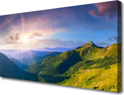 Produktbild von Tulup Leinwand-Bilder 100x50 Wandbild Canvas Kunstdruck Gebirge Wiese Sonne Landschaft