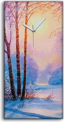 Produktbild von Leinwand Uhr Küche Wohnzimmer Bild Kunstdruck 30x60 Gemälde Winter Wald Bäume - weiße Hände