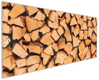 Produktbild von Wallario Küchenrückwand aus Glas, Größe: 125 x 50 cm, Motiv: Holzstapel gehackt - Holzscheite für den Kamin | Spritzschutz | abwischbar | pflegeleicht | in