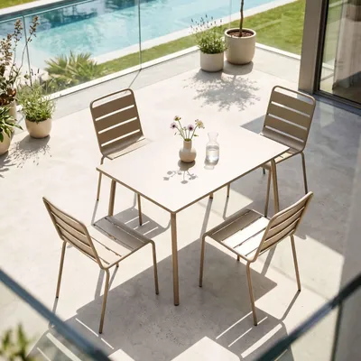 Image de Ensemble table de jardin en métal et 4 chaises taupe - Oviala Palavas
