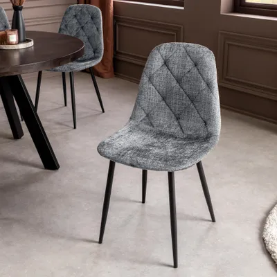 Produktbild von riess-ambiente 2er-Set Stühle GLAMM grau schwarz Chenille Cremona Metallbeine Esszimmerstuhl