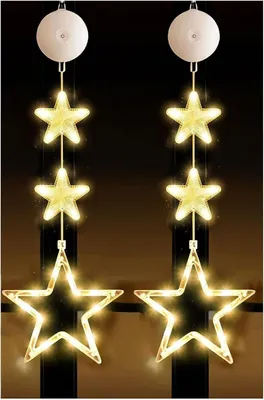 Productafbeelding van LED-kerststerren voor raamdecoratie, 2 stuks, met zuignappen, voor kerstversiering