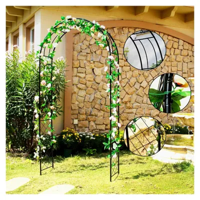 Produktbild von Metall-Gartenbogen für Kletterpflanzen, Rosen und Hochzeitsdekoration mit Erdspießen – Ideal für Patio, Pergola und Gartendekoration, 240 cm x 115 cm x 40 cm