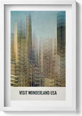 Produktbild von USA Gebäude-Illustration– Wandbild mit Rahmen – Gerahmtes Bild  – Wanddekoration – 40x60 cm – Weiß