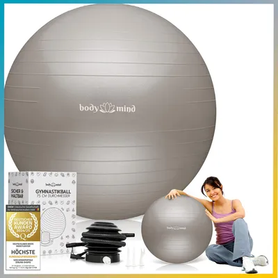 Produktbild von Body & Mind Premium Gymnastikball 65 cm mit Anti-Burst System - Ergonomischer Sitzball & Fitnessball für Yoga, Büro & Pilates - Beige