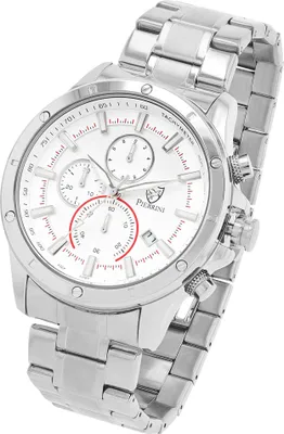 Produktbild von Pierrini Herrenuhr mit Edelstahlband, Chronograph, Ø 46 mm, silberfarben/ weiß-silberfarben inkl. Uhren-Klappbox