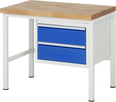 Produktbild von Werkbank mit 2 Schubladen - Vollauszug - 180:2 - höhenverstellbar 840-1.040 mm - 1.000 x 700 mm (BxT) - Traglast 1.250 kg - Buche
